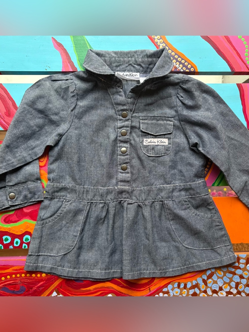Calvin Klein Shirt Blue Denim Girls Size 6-9 Months